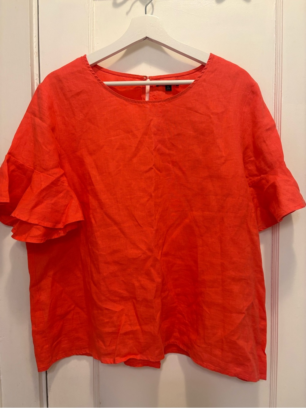 Women’s Orange Ruffle Sleeve Linen Top